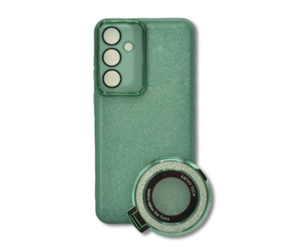 Силиконовый чехол накладка Glitter Case Kathy Tech для Samsung Galaxy A55 с металлическим кольцом держателем в комплекте Зеленый