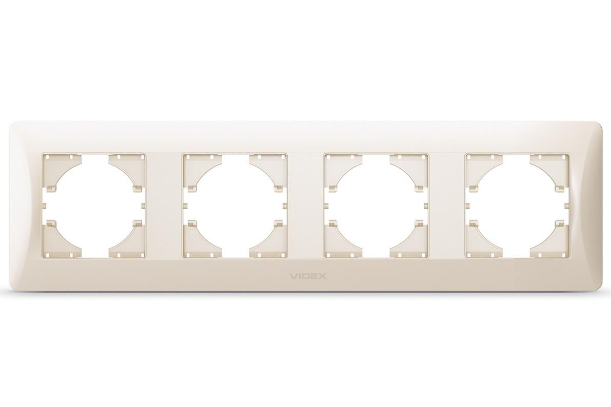 Горизонтальная пластиковая рамка на 4 поста Videx Binera VF-BNFR4H-CR Кремовый