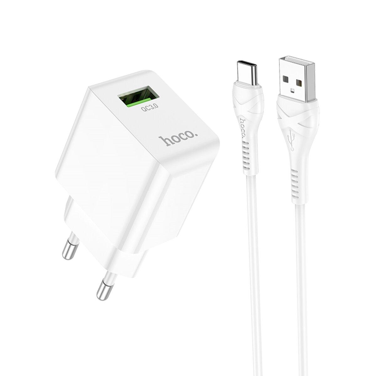 Зарядний пристрій Hoco C98A Proton QC3.0 set USB to Type-C cable White (6931474766878)