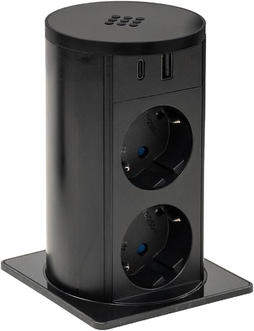Розетка мебельная выдвижная ASA Plastici VersaLift беспроводная зарядка 2x220 USB type A+C Черный (060.47F.00015)