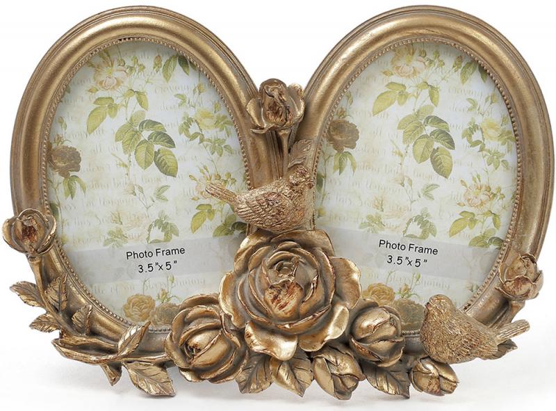 Фоторамка Птицы в розах на 2 фото 9х13 см Состаренное золото (BD-450-100)