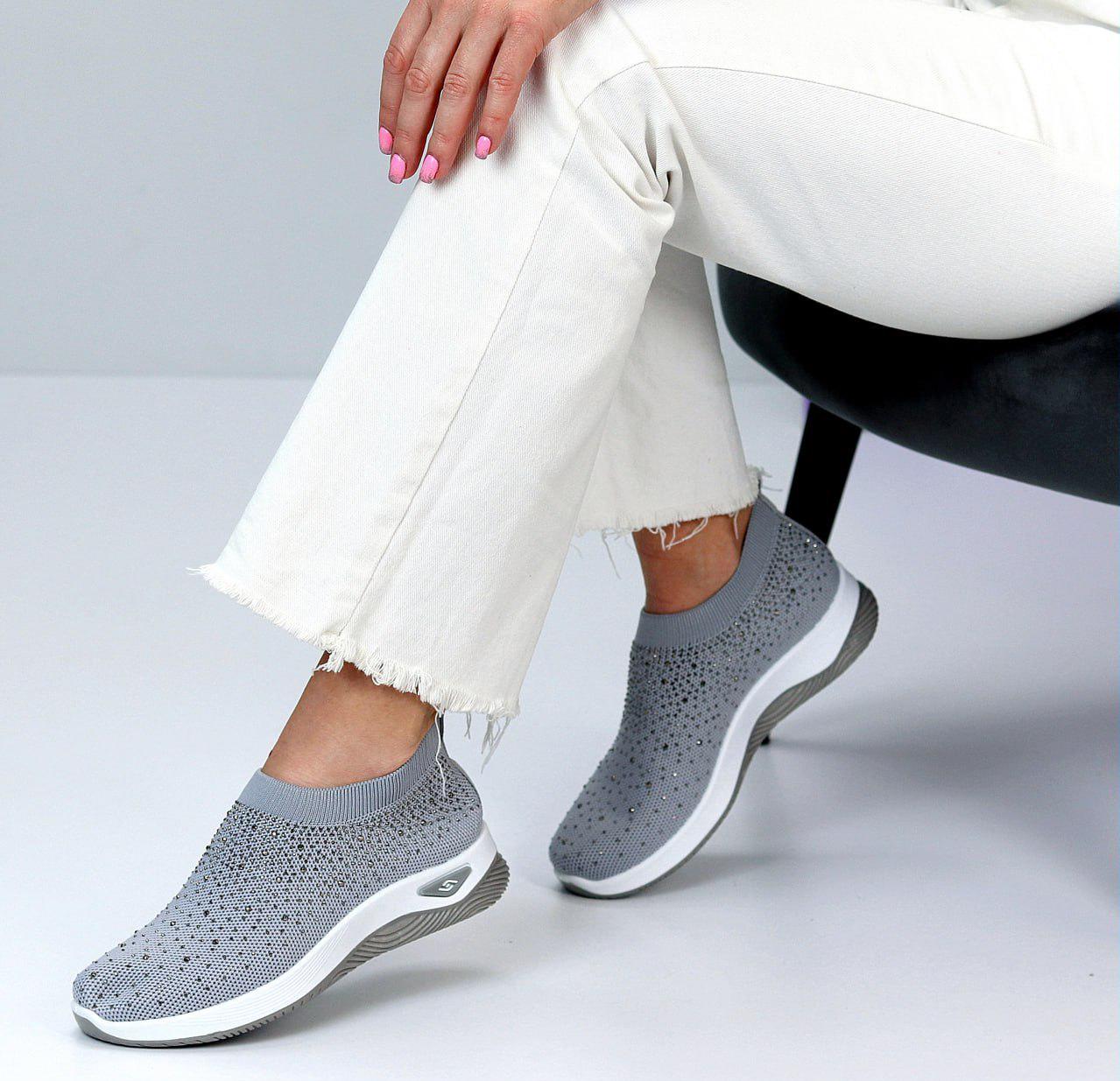 Мокасины женские текстильные со стразами р. 40 25,5 см Серый (00940) Мокасины женские текстильные со стразами р. 40 25,5 см Серый (00940)