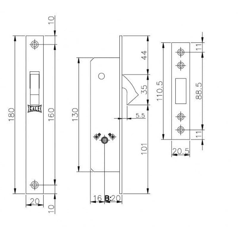 Замок врізний гаковий Kale Kilit 201F/20 з планкою Хром (5467464) - фото 2 Замок врізний гаковий Kale Kilit 201F/20 з планкою Хром (5467464) - фото 2