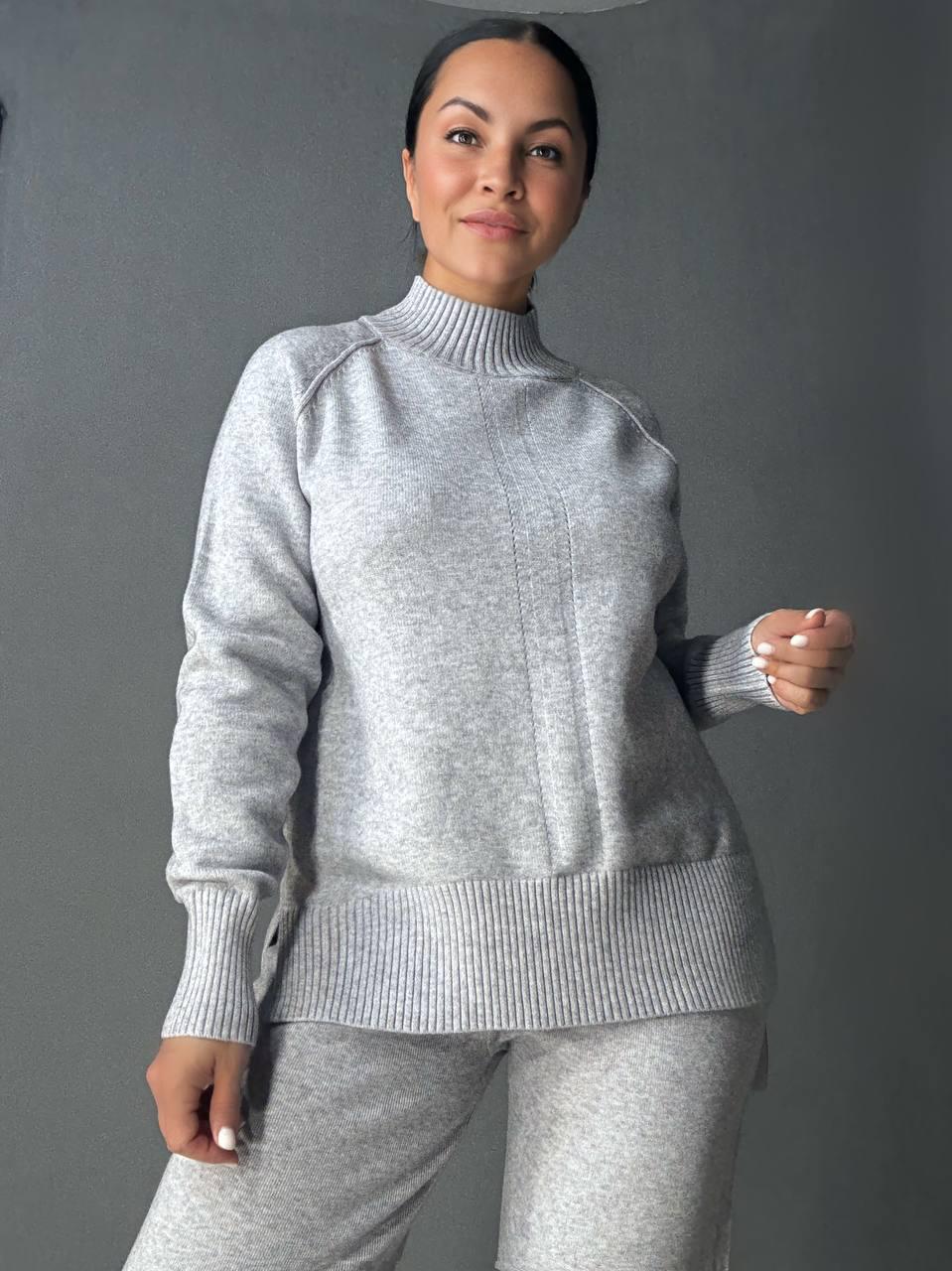 Костюм женский ACCORDDREAM 6841-8636 свитер с брюками палаццо вязаный OS Серый (5178) - фото 2 Костюм женский ACCORDDREAM 6841-8636 свитер с брюками палаццо вязаный OS Серый (5178) - фото 2