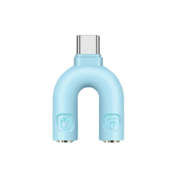 Переходник SUNROZ USB Type C Male-2x3,5 мм Female Sky blue (A48375)