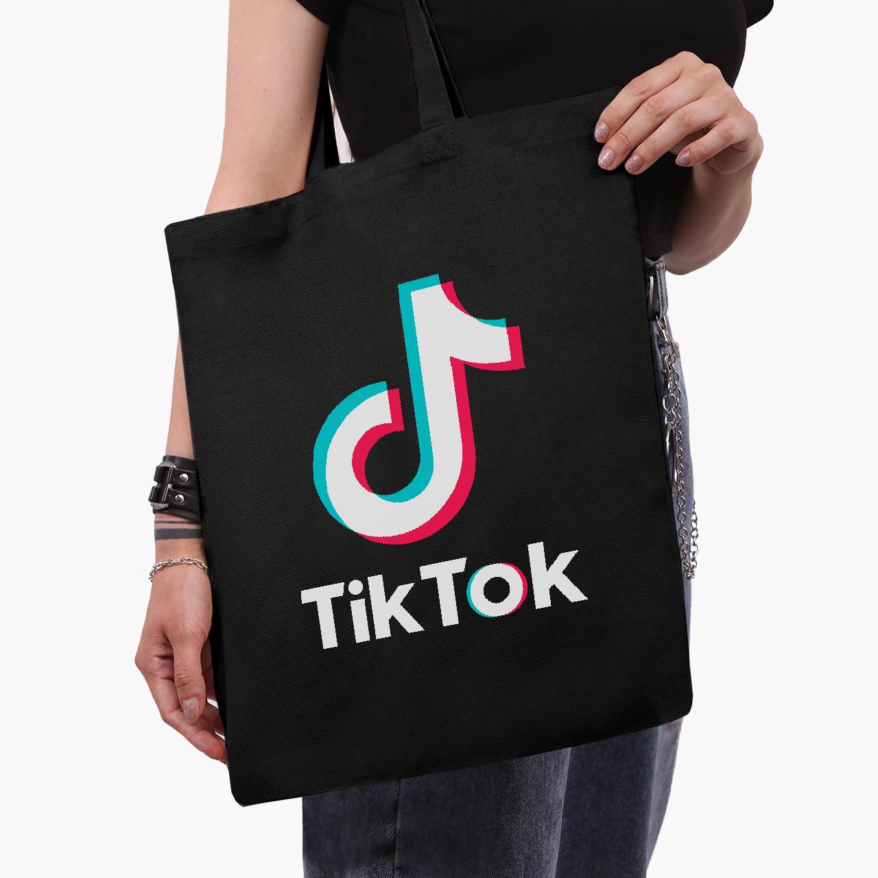 Еко сумка шоппер TikTok 41х35 см Чорний (9227-1389-BK) - фото 1