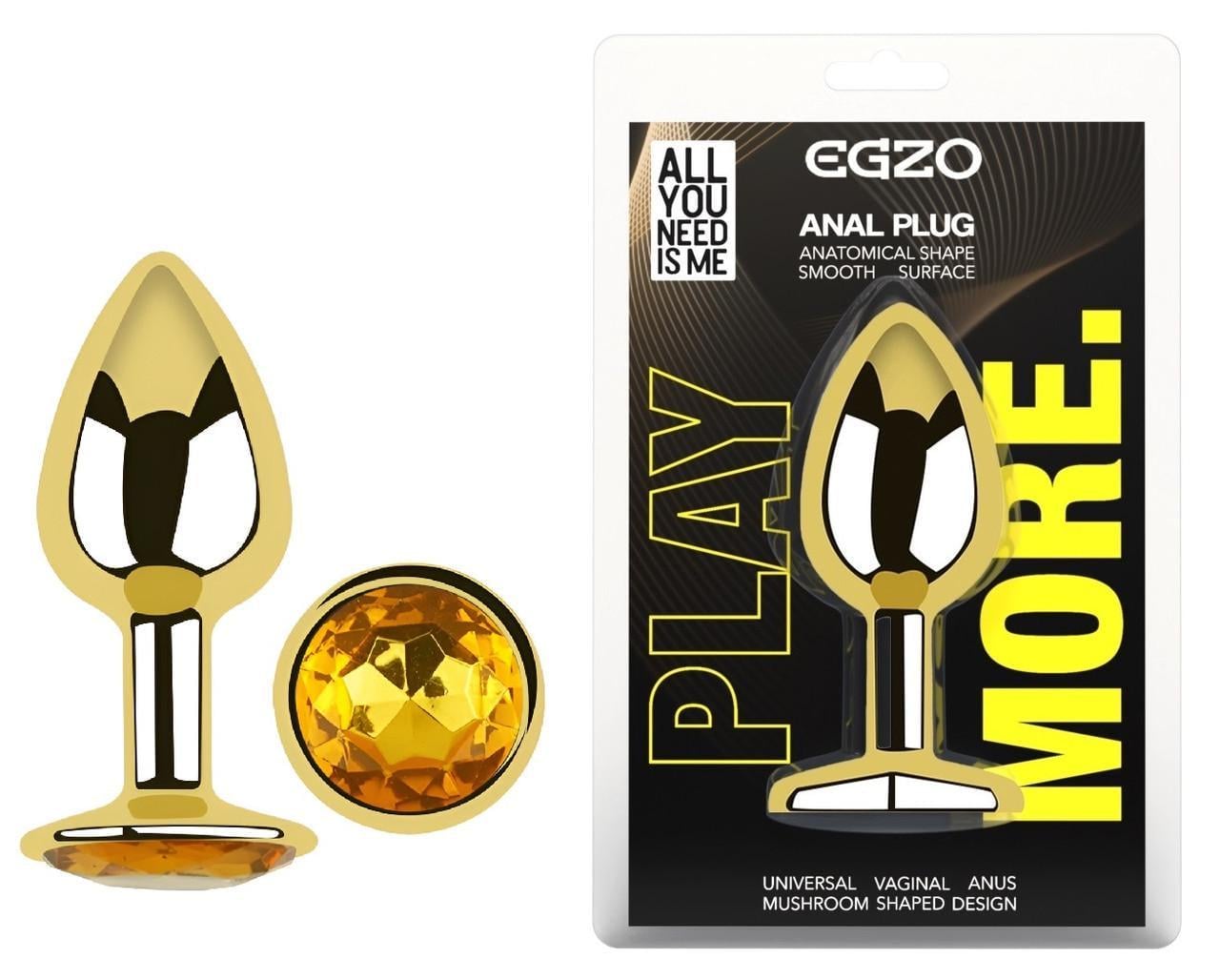Анальная пробка с кристаллом EGZO Gold Round Plug Yellow S (2889256650)