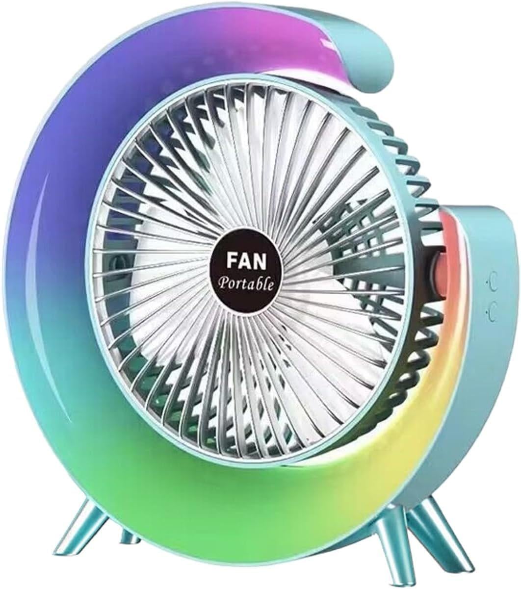 Вентилятор настольный аккумуляторный с 5 режимами RGB подсветки и вращением на 180° (09005)