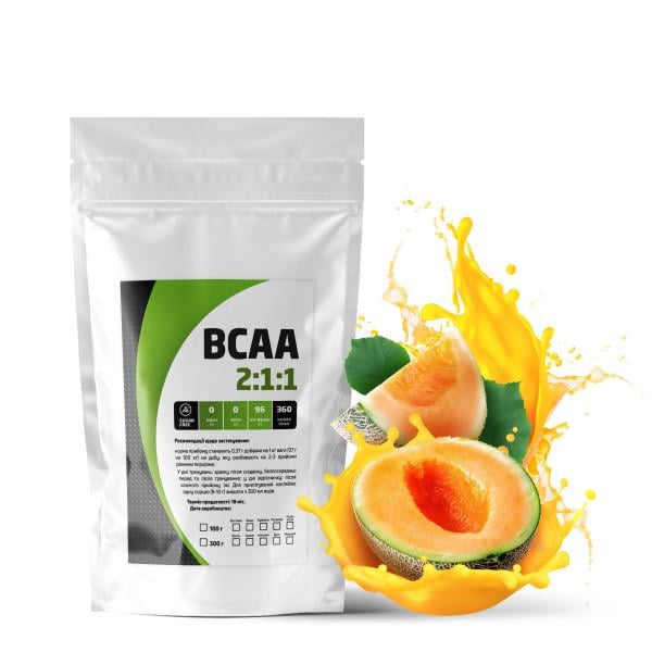 Комплекс амінокислотний BCAA 2:1:1 Диня 99% білка на 10 порцій 100 г (21-125-bcaa-d100) Комплекс амінокислотний BCAA 2:1:1 Диня 99% білка на 10 порцій 100 г (21-125-bcaa-d100)