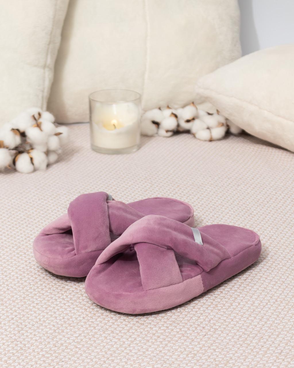 Тапочки домашние велюровые Сиреневый (2135662694)