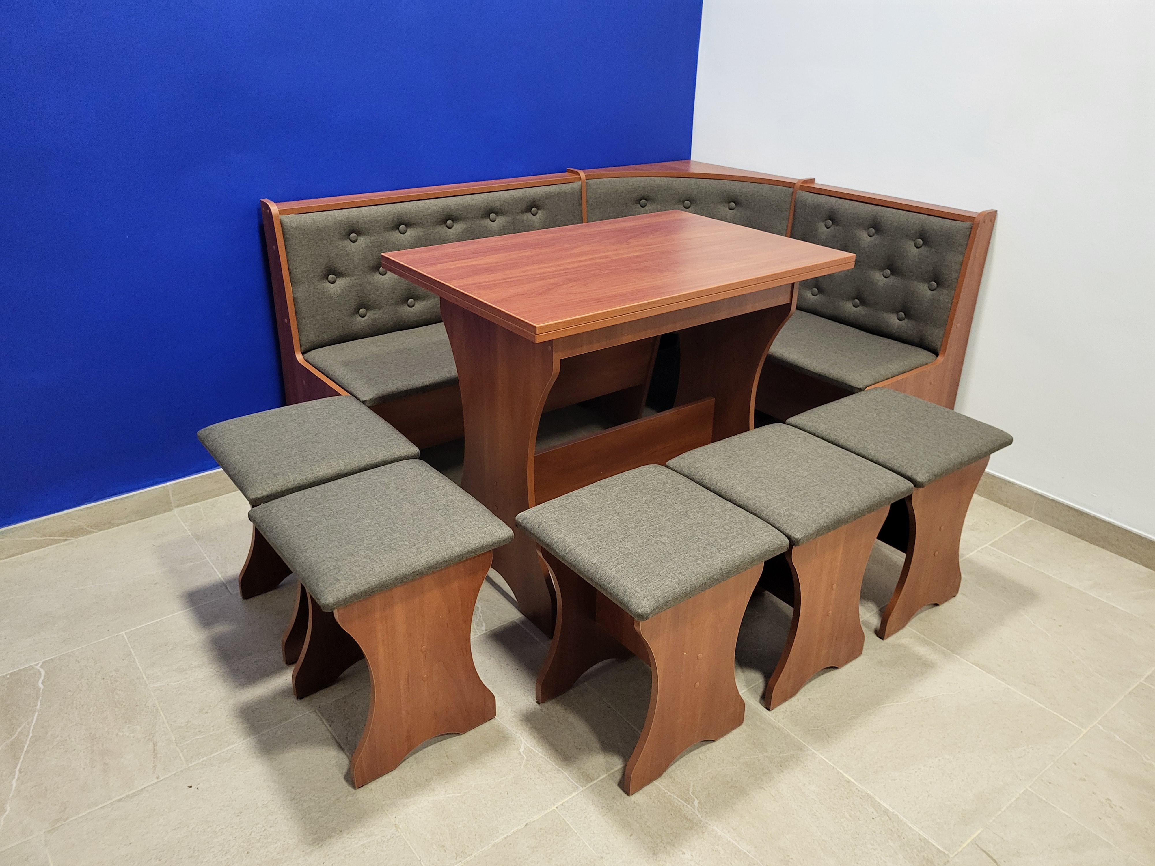 Кухонный уголок Семейный со столом и 5 табуретами 113,5х153,5 см Яблоня/Дорандо (KS5T-Y-D)