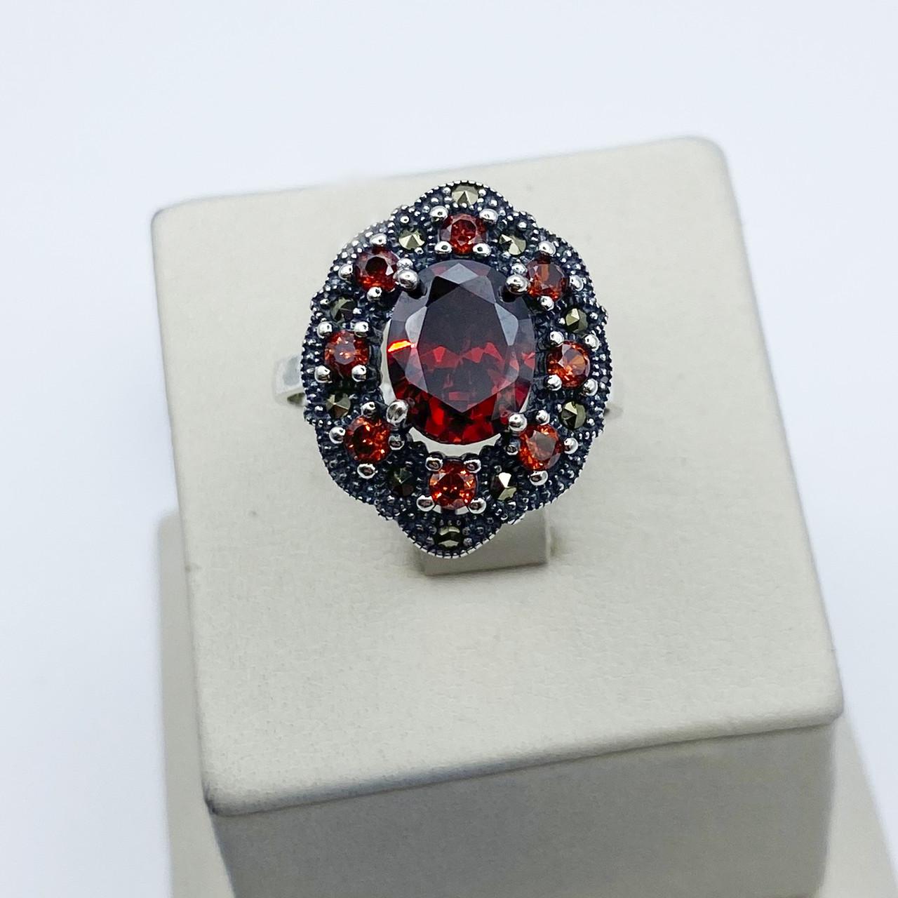 Кольцо серебряное с гранатом и марказитом р. 19,5 6,06 г (2043794585)