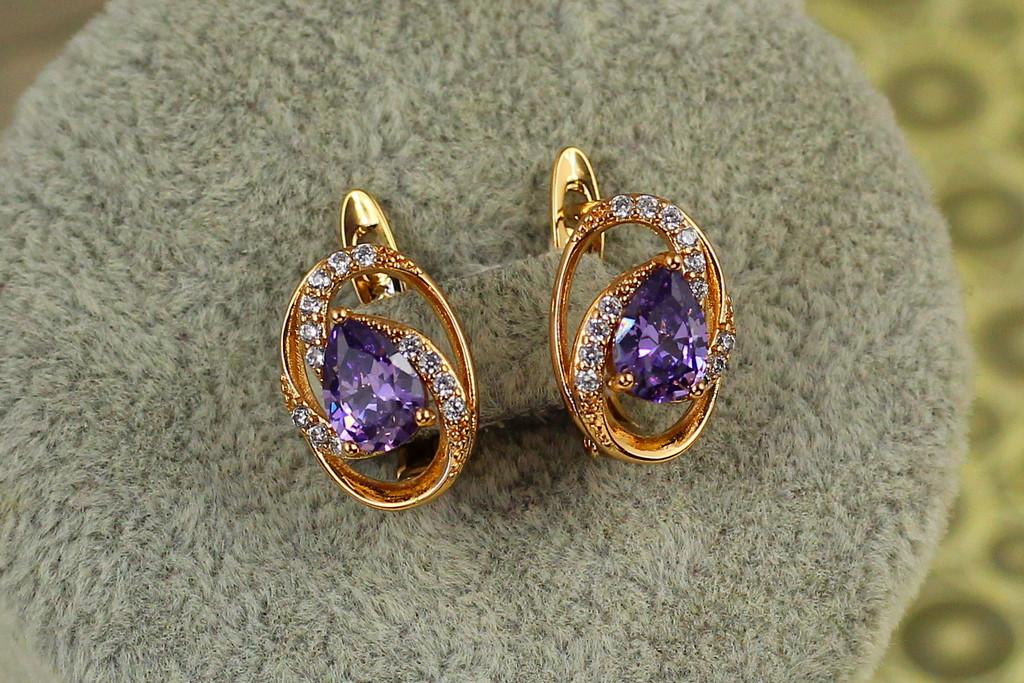 Серьги Xuping Jewelry Водоворот с фиолетовым камнем 1,4 см Золотистый (2365861418)