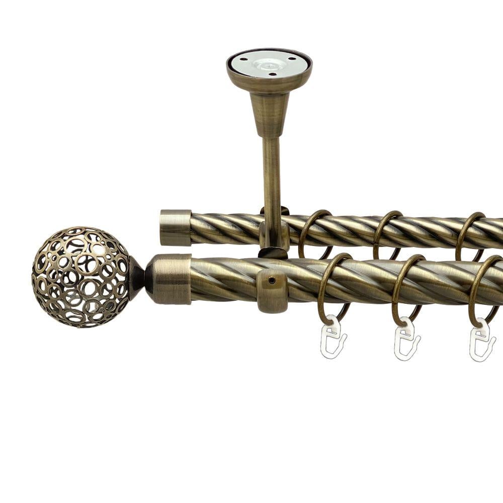 Карниз Orvit Савона металевий дворядний відкритий до стелі скручена труба кільце металеве 25/19 мм 240 см Антик (00-00019132)