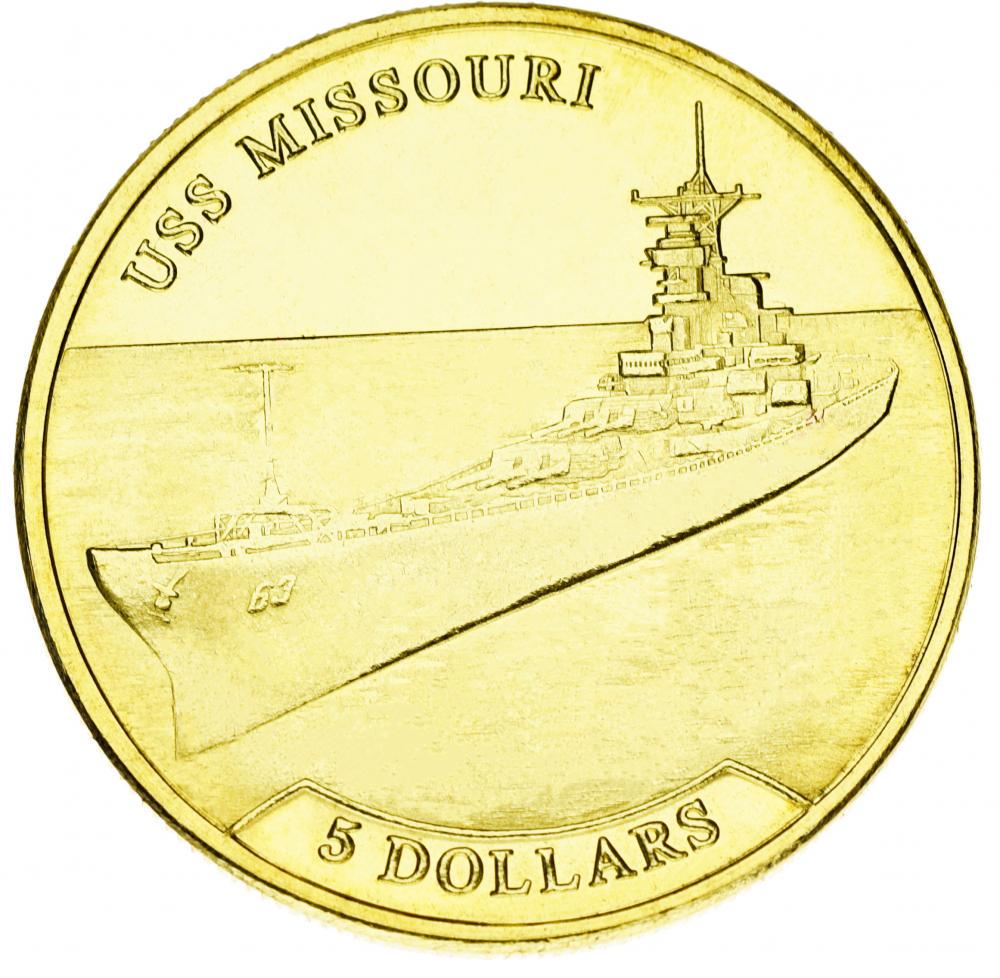 Коллекционная монета Науру 5 долларов 2017 UNC Корабль Миссури (М14391)