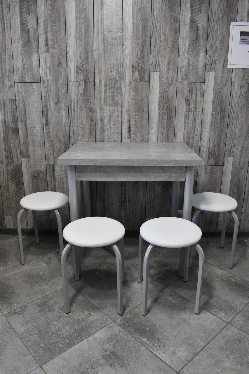 Кухонний комплект Оскар стіл розкладний/табурети 4 шт. Стандарт 60х80/80х120х75 см Бетон/Білий (28374361)