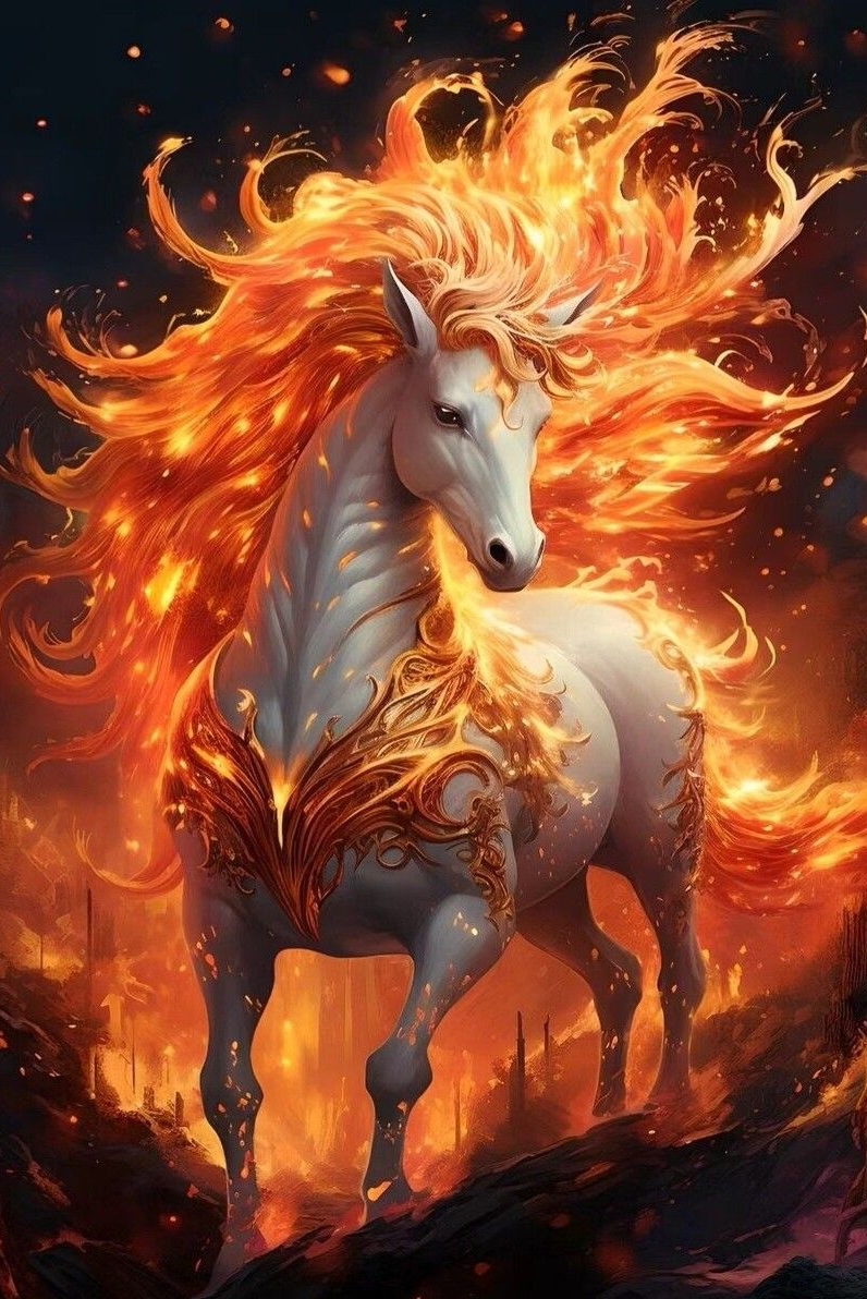 Алмазная мозаика Белая огненная лошадь полная выкладка/квадратные камни/без подрамника 40х60 см (AS 46139)