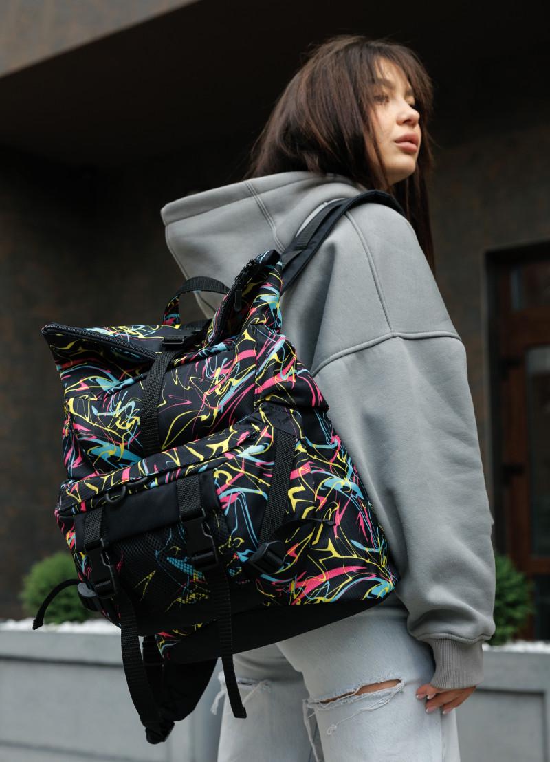 Рюкзак женский Sambag RollTop Double Abstract 41х27х18 см Черный (24330707)