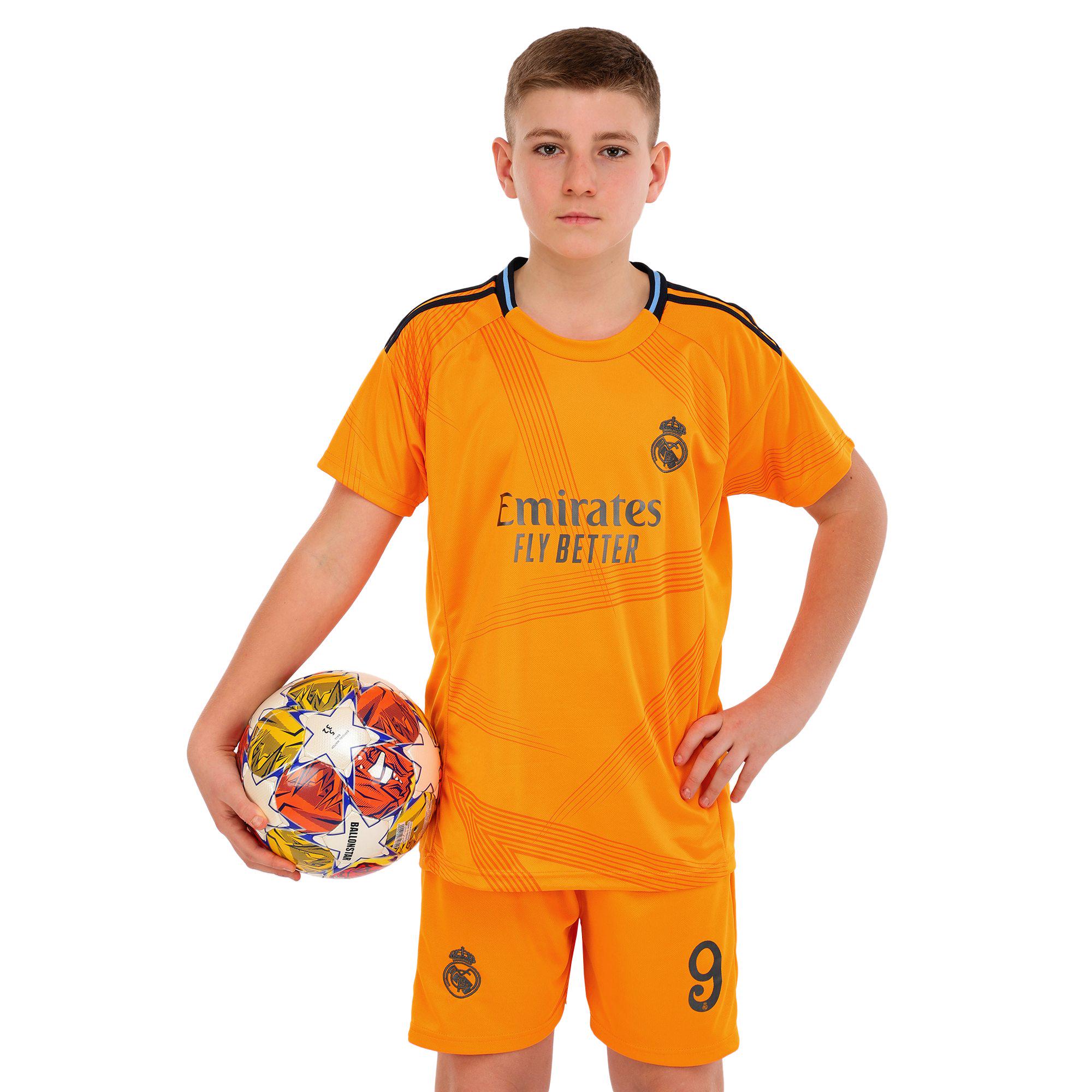 Форма футбольная детская с символикой футбольного клуба REAL MADRID гостевая 2025 SP-Sport MBAPPE 9 р. 24 Оранжевый (CO-4638_Оранжевый_24,_рост_13)