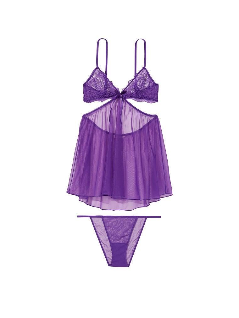 Комплект нижнего белья Victoria's Secret Lace Mesh Cutout Babydoll XS Фиолетовый (2094817079) - фото 3 Комплект нижнего белья Victoria's Secret Lace Mesh Cutout Babydoll XS Фиолетовый (2094817079) - фото 3