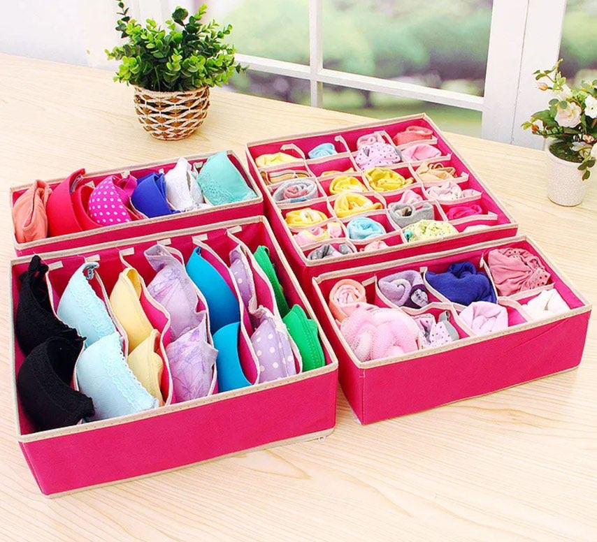 Набор органайзеров для белья 4 шт. Малиновый (11325) - фото 2 Набор органайзеров для белья 4 шт. Малиновый (11325) - фото 2