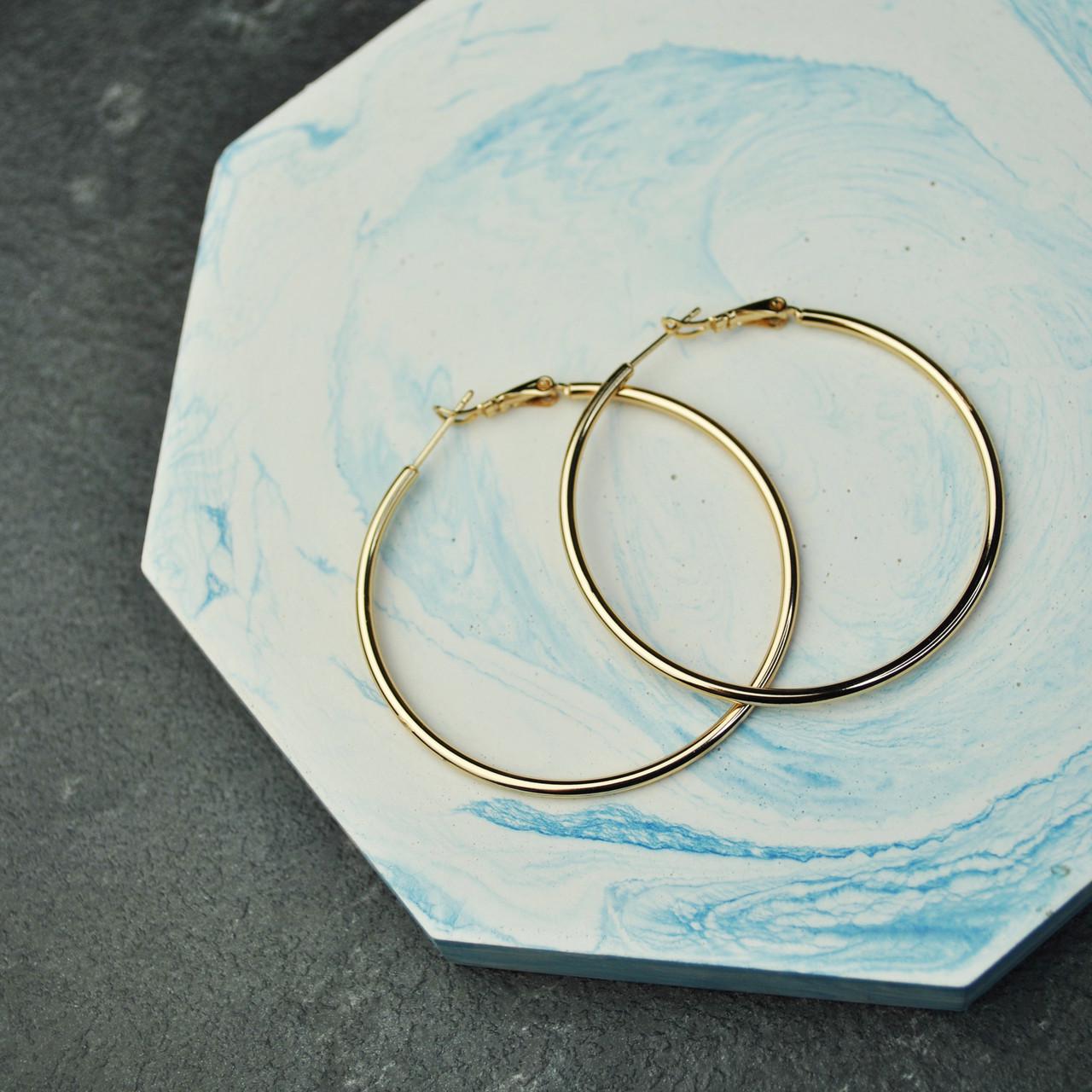 Сережки-кольца конго медицинская сталь позолота 5 см (x027-2) Сережки-кольца конго медицинская сталь позолота 5 см (x027-2)