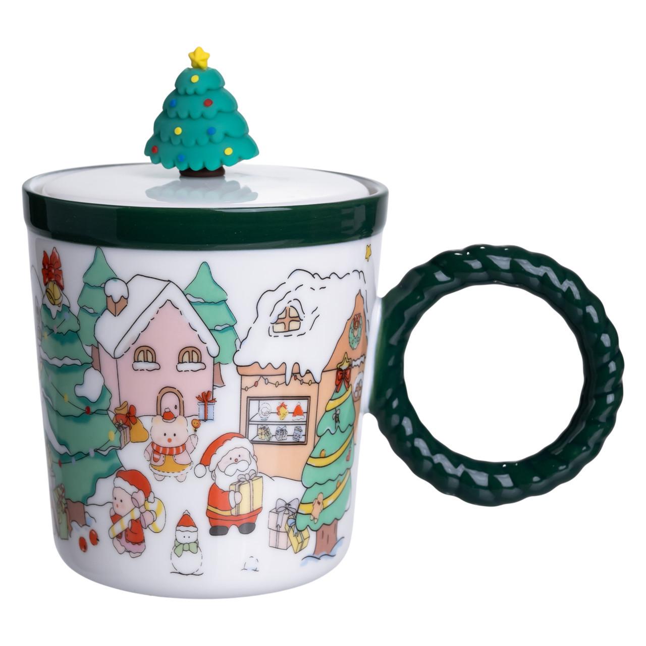 Чашка порцелянова Ялинка з кришкою 400 мл (FM-CS-36B) - фото 3 Чашка порцелянова Ялинка з кришкою 400 мл (FM-CS-36B) - фото 3