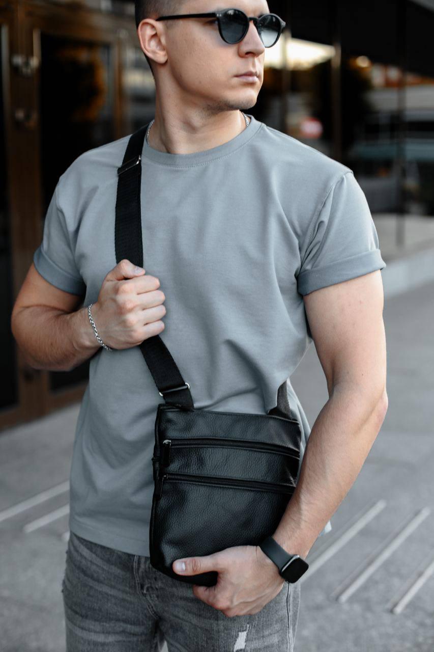 Барсетка мужская кожаная 4 отделения Черный (49239)