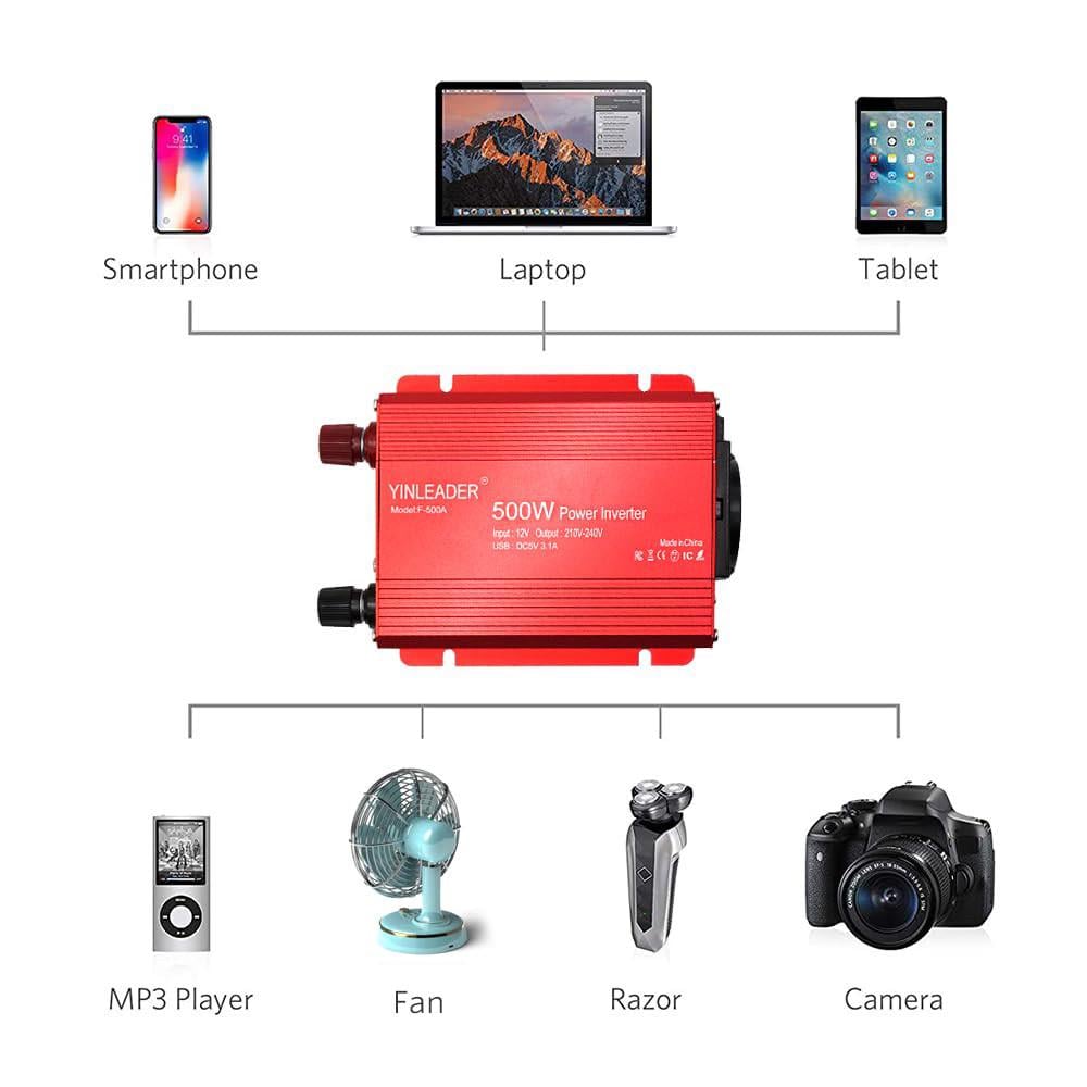 Інвертор живлення Yinleader F-500A 12В в 220В 500Вт з USB для дому авто сонячних панелей - фото 2 Інвертор живлення Yinleader F-500A 12В в 220В 500Вт з USB для дому авто сонячних панелей - фото 2