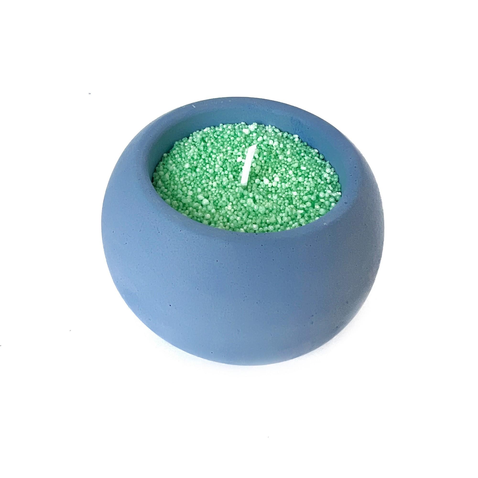 Подсвечник из гипса горшок с насыпной зеленой свечой Голубой матовый (GPAN0003_52)