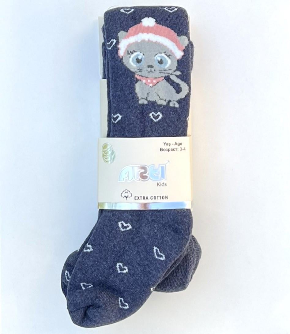 Колготки детские махровые Arti в сердечки и с рисунком 80-92 см Синий (350192B)