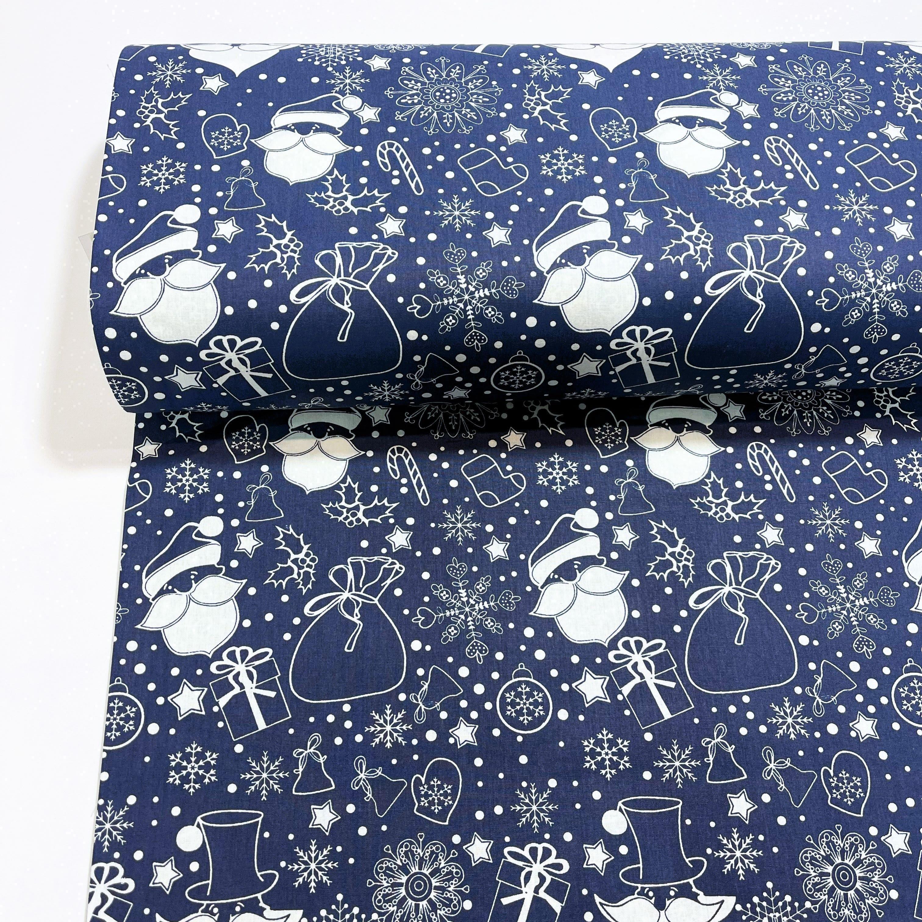 Ткань для постельного белья ранфорс с новогодним принтом 240 см Синий (1087-10)