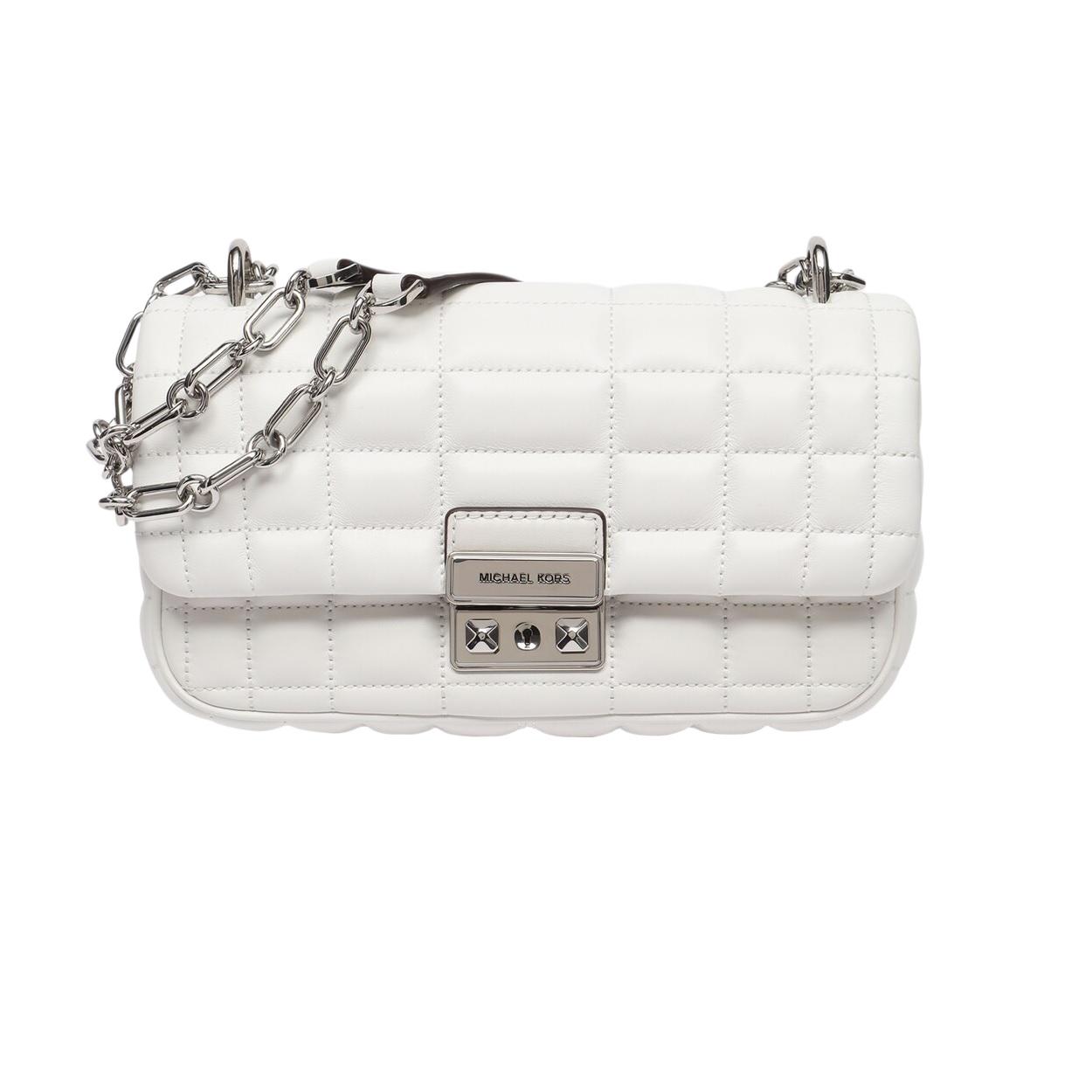 Женская сумка Michael Kors Tribeca Large Quilted Leather Shoulder Bag White/Silver