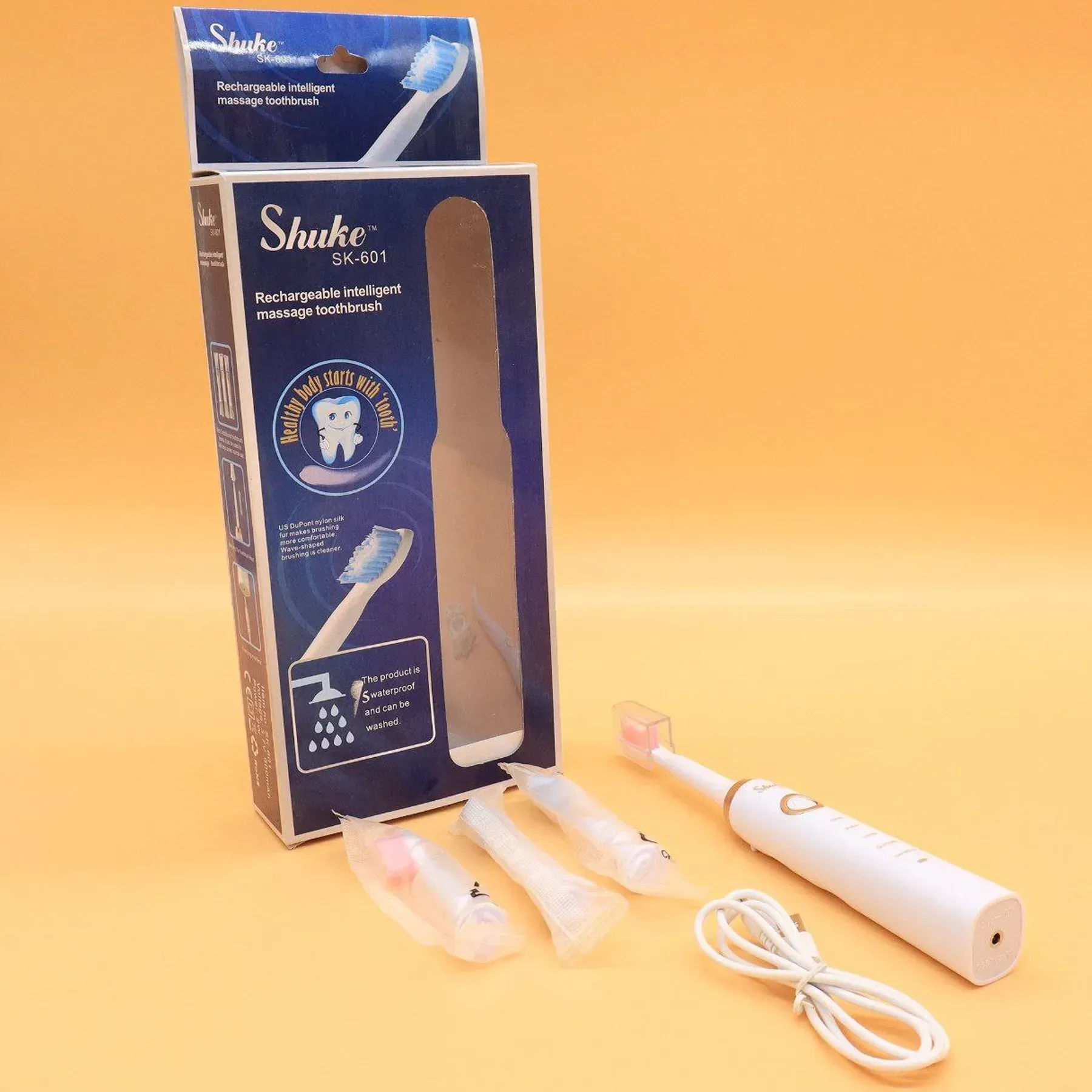 Зубна щітка електрична Shuke USB з 4 насадками Білий (30587187) - фото 11