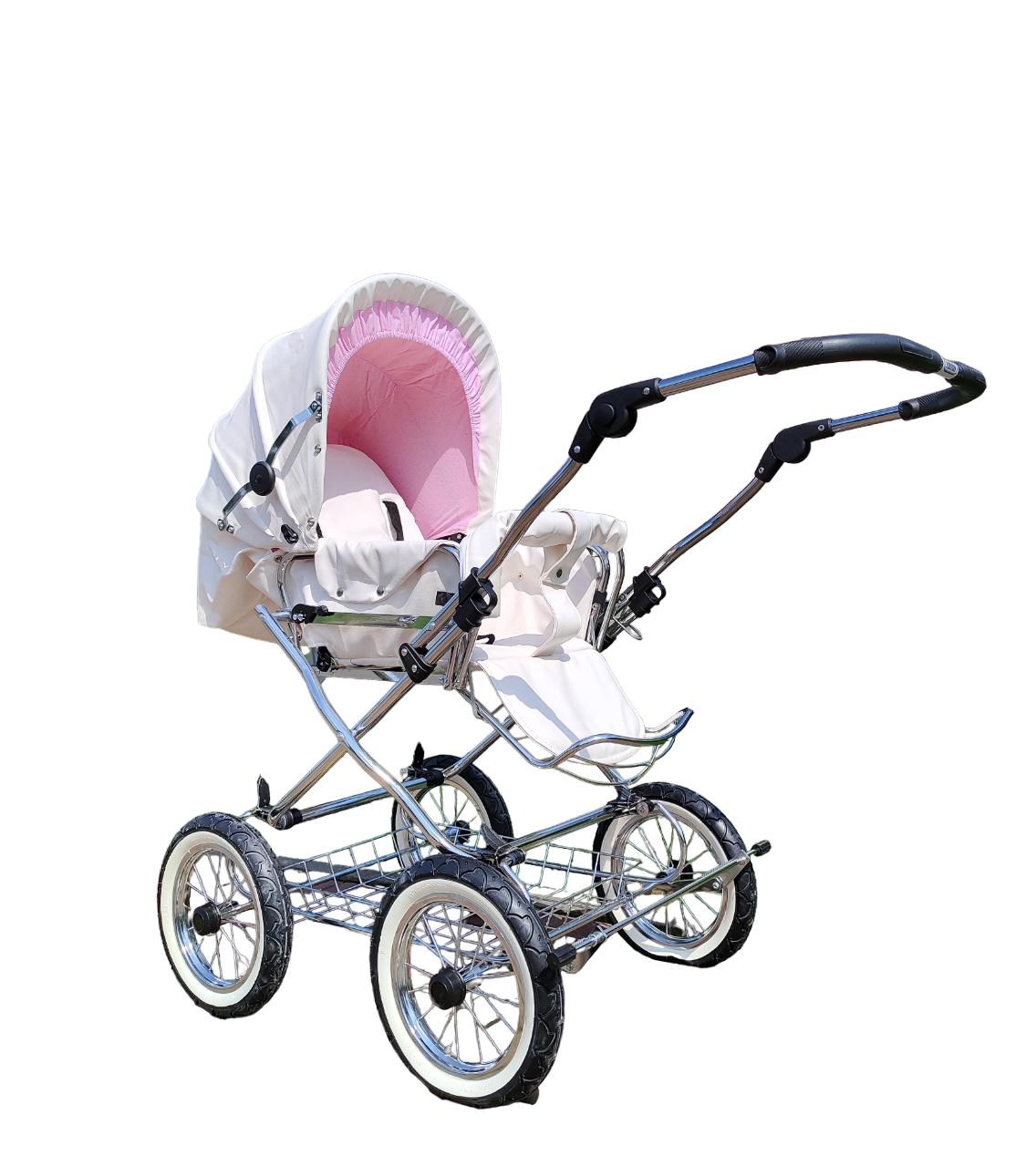 Детская коляска комбинированная Eichhorn Combination Stroller с жесткой трубкой Белый/Розовый