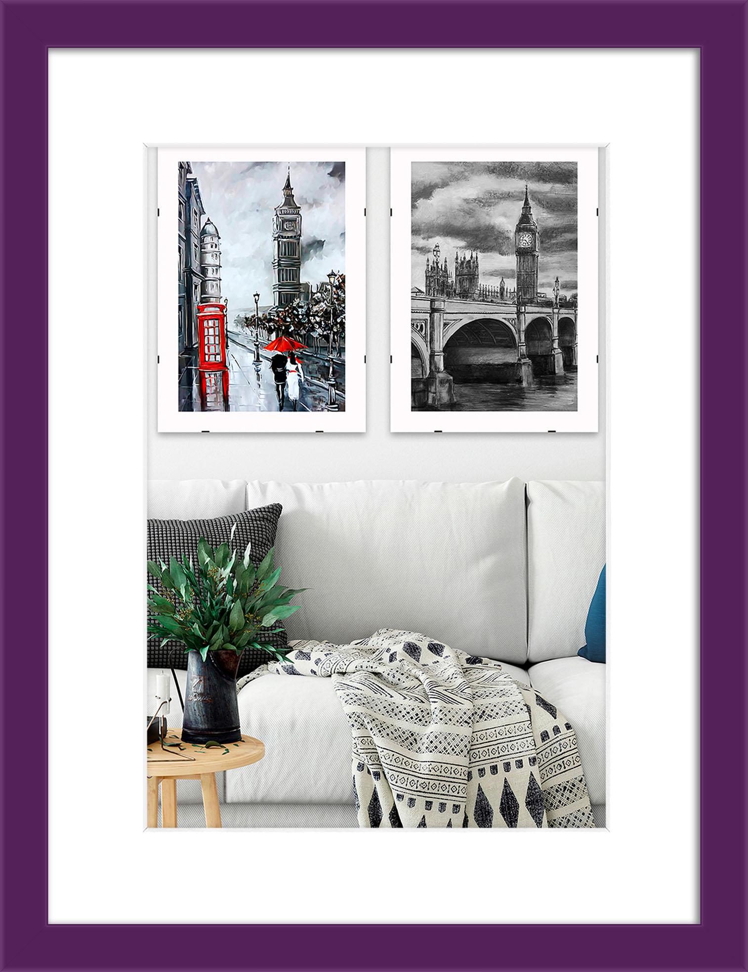 Фоторамка деревянная EmojiFrame 30х40 см под фото 20х30 см AH2220-14 пластиковое стекло 0,8 мм паспарту Фиолетовый