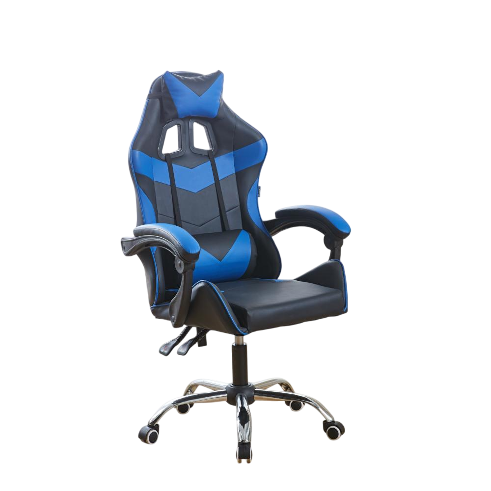 Кресло геймерское Bonro BN-810 из экокожи на колесиках с подушками под поясницу и голову Черно-синий (132-76-42400281)