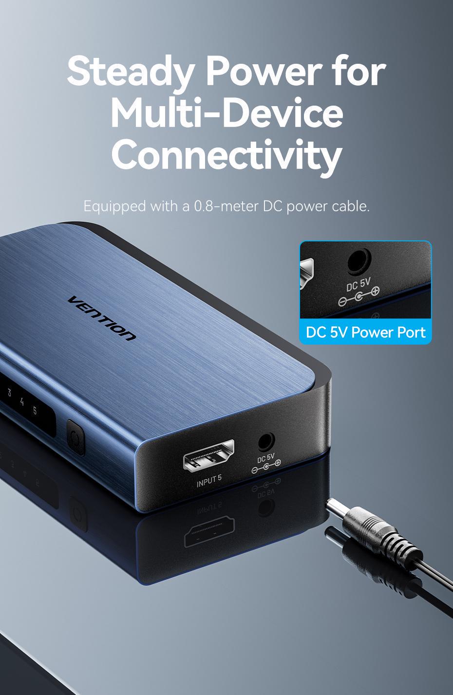 Комутатор HDMI Vention 5x1 з виведенням звуку Toslink 3,5 мм 4K 60Hz HDR HDMI 2.0 алюмінієвий з пультом ДК Синій (AKDL0) - фото 14 Комутатор HDMI Vention 5x1 з виведенням звуку Toslink 3,5 мм 4K 60Hz HDR HDMI 2.0 алюмінієвий з пультом ДК Синій (AKDL0) - фото 14