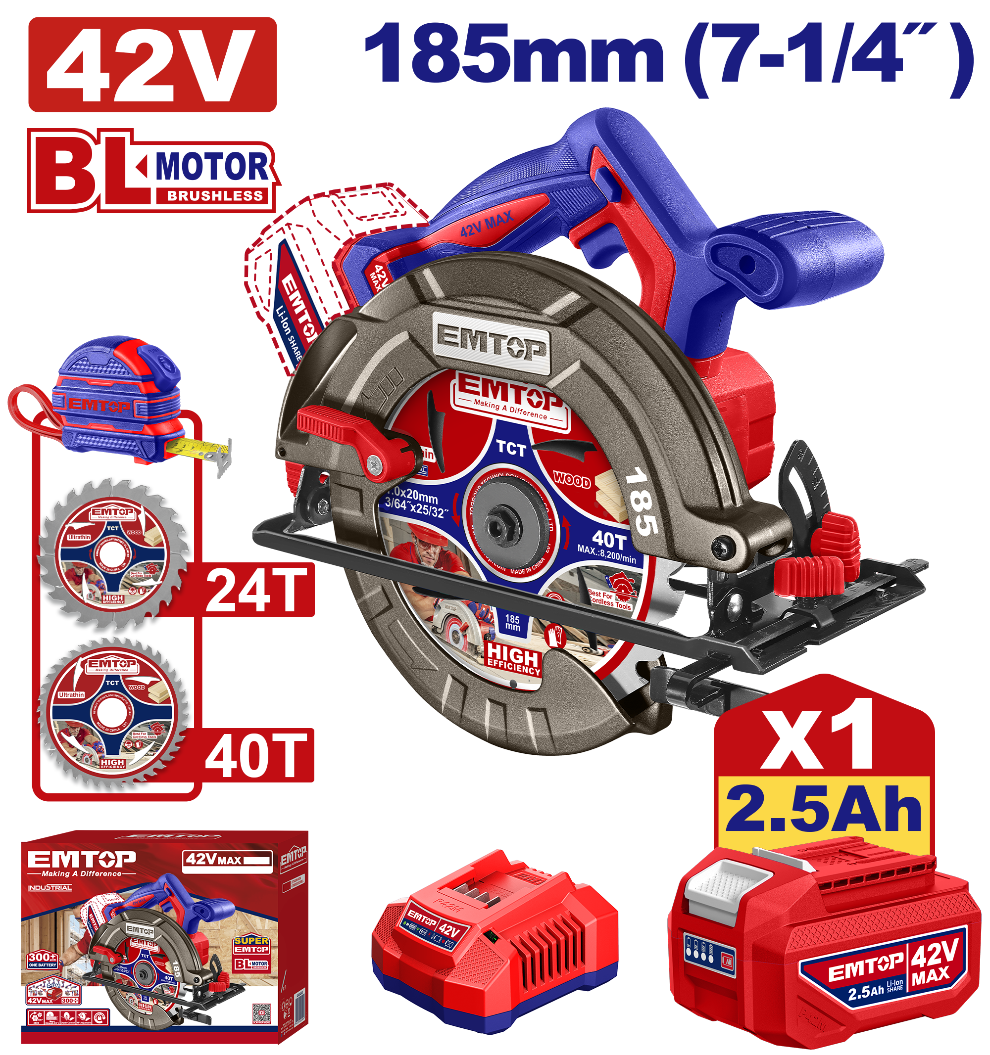 Пила дисковая аккумуляторная EMTOP ELCS4218511 - фото 2