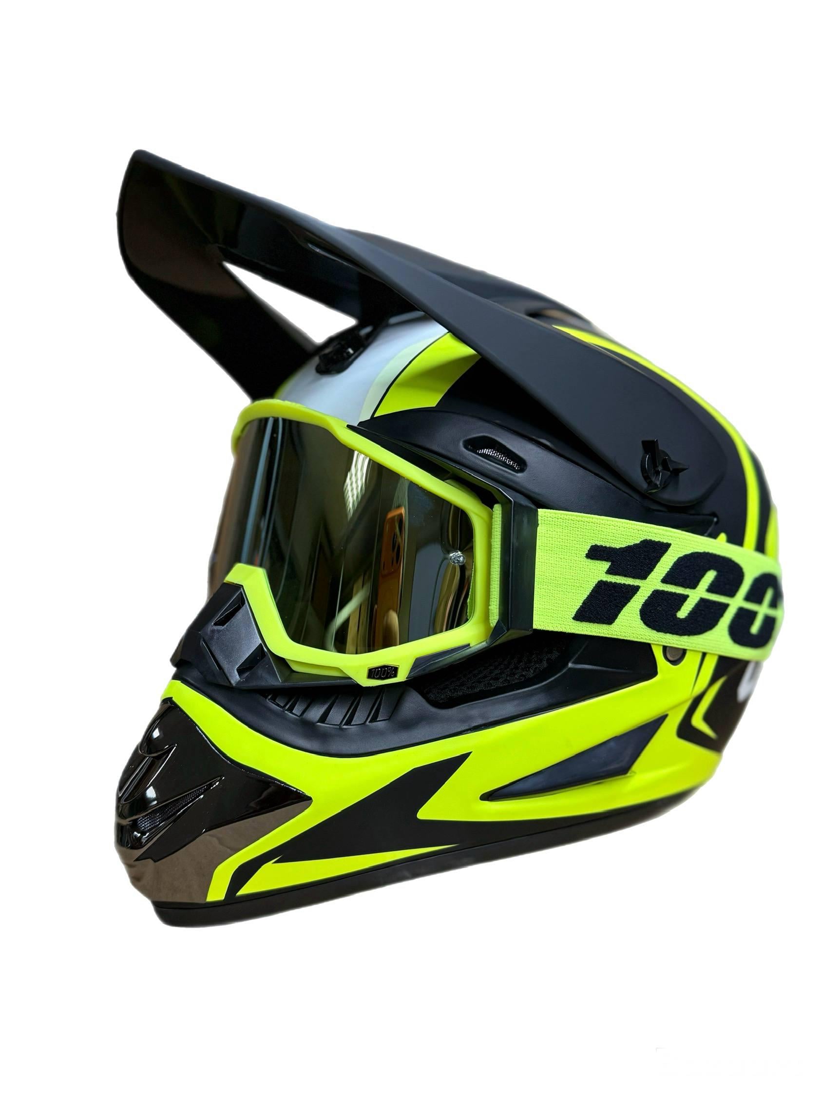 Мотошлем эндуро кроссовый Helmet Orz XL Зеленый и очки Profi 100% Зеленый (0108)
