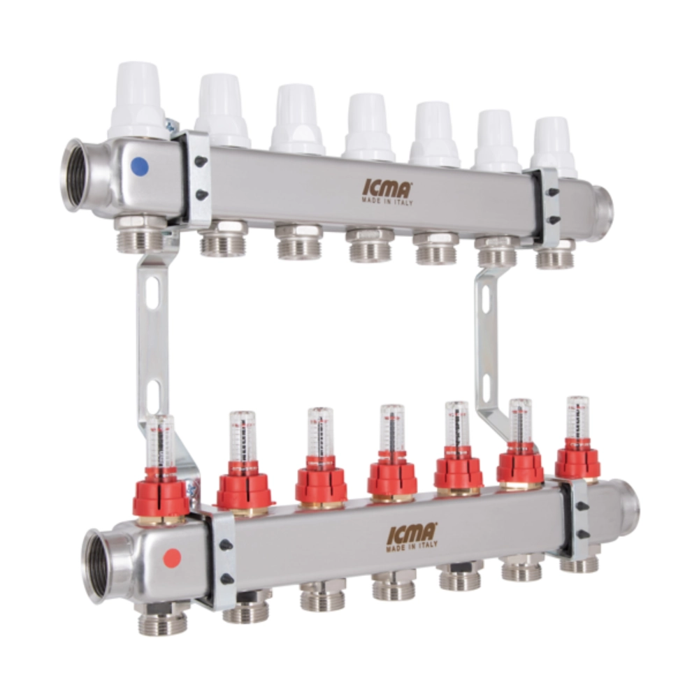 Коллектор ICMA №К073 из нержавеющей распределительный стали с расходомером 1" 7 выходов (SD00053340) - фото 2