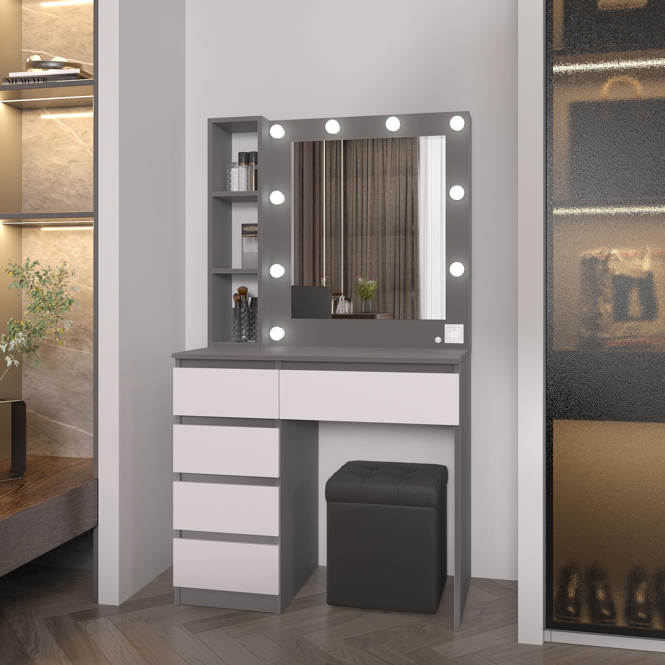 Туалетний столик із лампочками Visage №1 900х500х1600 мм Графіт/Білий - фото 1