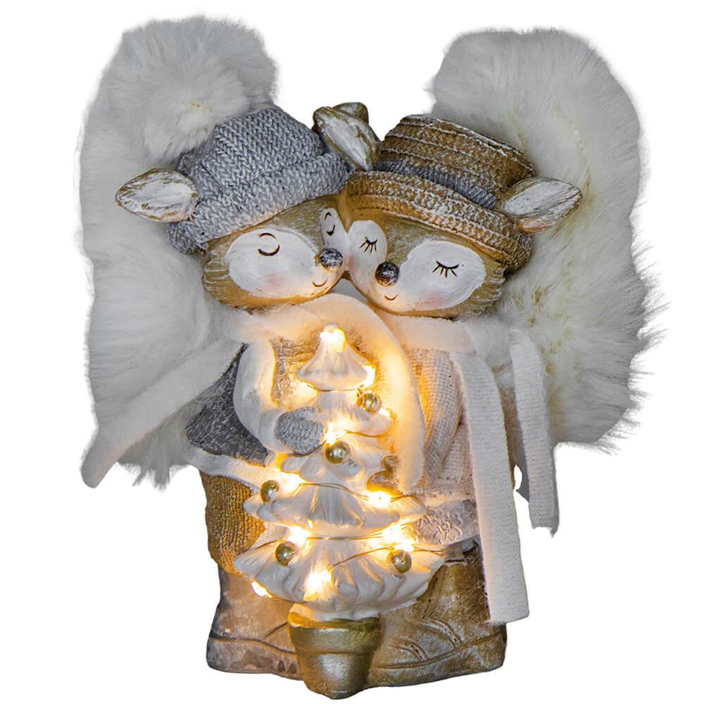 Статуэтка для праздничного интерьера Белочки-сестрички 18 см с подсветкой из полистоуна Серо-бежевый (147-81-6014-049)