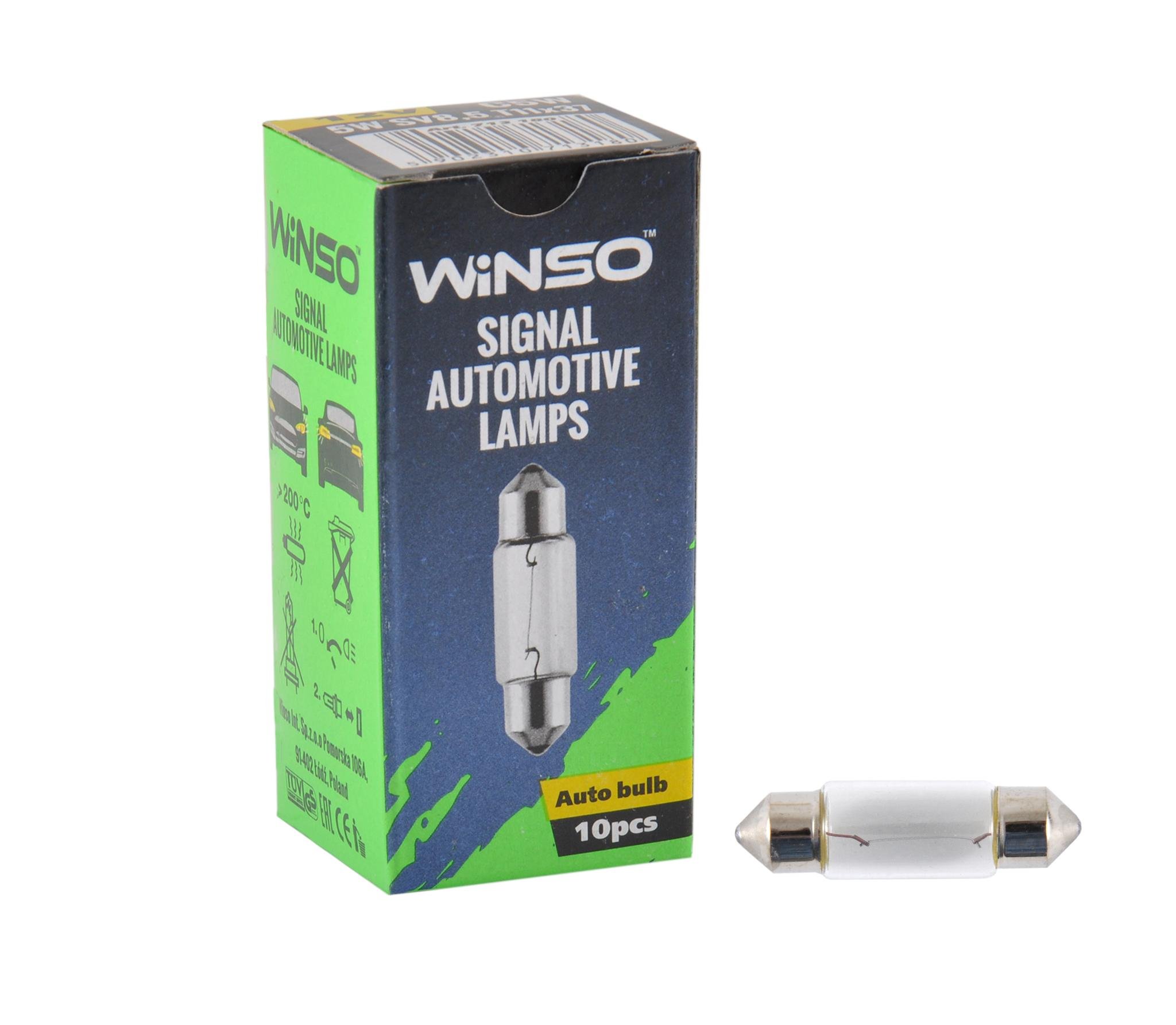 Автолампа розжарювання Winso 12V C5W 5W SV8,5 T11x37