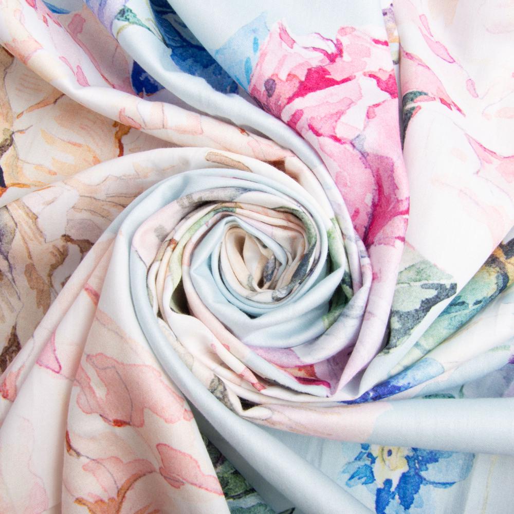 Ткань сатин для постельного белья 01 цветок большая 130 гр/м2 210 ТС 240 см Мятный (25797)