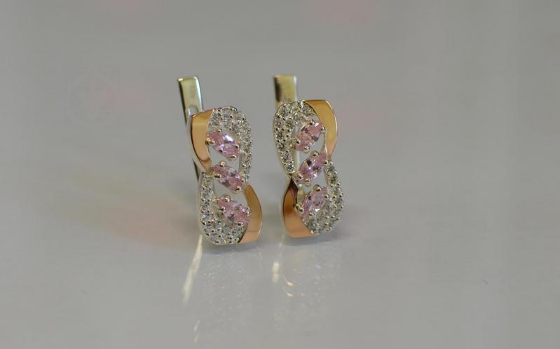 Серебряные серьги Sil с золотыми пластинами 120s-10 Розовый (Sil-808)