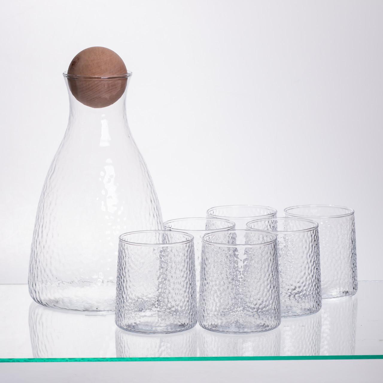 Набір для напоїв графин з бамбуковою кришкою та 6 склянок Прозорий (64486-37)