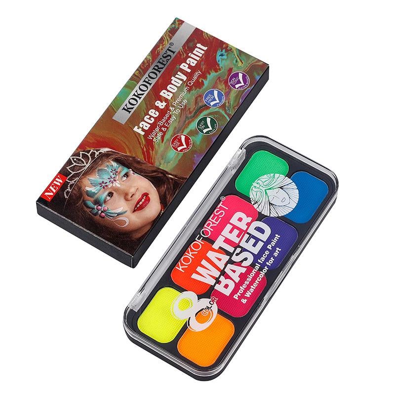 Аквагрим на водній основі Kokoforest для обличчя і тіла 8 флуоресцентних кольорів