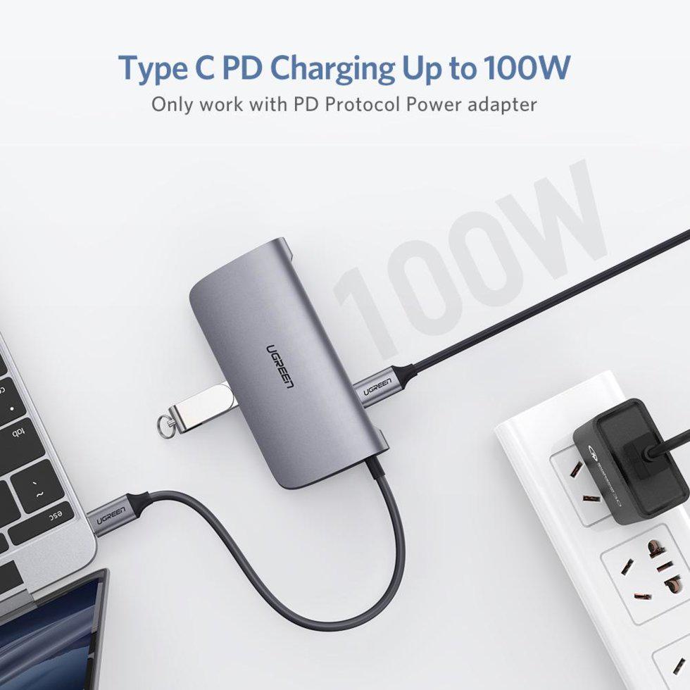 Концентратор UGREEN 6в1 Type-C HDMI/PD 100W/Ethernet RJ45/USB (50771) - фото 7 Концентратор UGREEN 6в1 Type-C HDMI/PD 100W/Ethernet RJ45/USB (50771) - фото 7