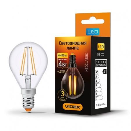 Лампа LED FILAMENT G45F 4W E14 4100K 220V VL-G45F-04144 VIDEX Лампа LED FILAMENT G45F 4W E14 4100K 220V VL-G45F-04144 VIDEX